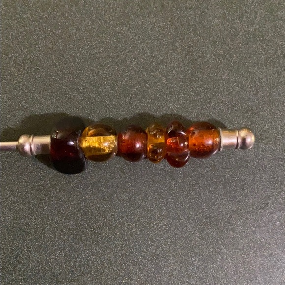 Candle Snuffer ~ Silver with amber colored beads - Picture 2 of 3